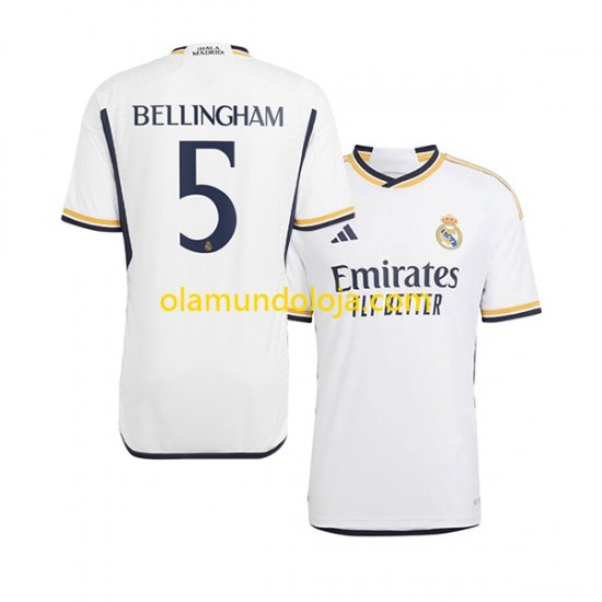 Camisola Real Madrid Jude Bellingham 5 Homem Equipamento Primeiro 2023-2024 Manga Curta